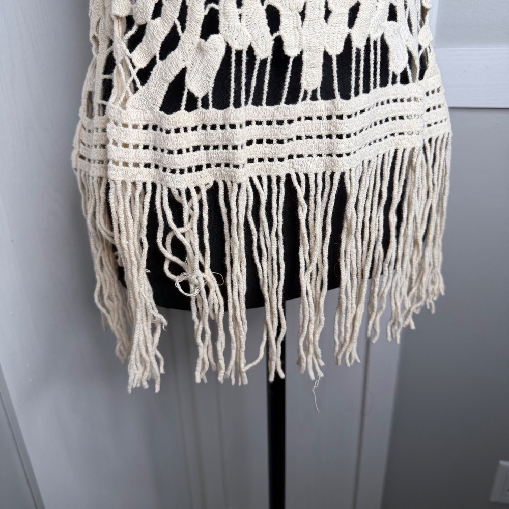 Love Tree Crochet Fringe Vest Womens Large Cream Boho Open Front Knit Layering - Picture 5 of 7